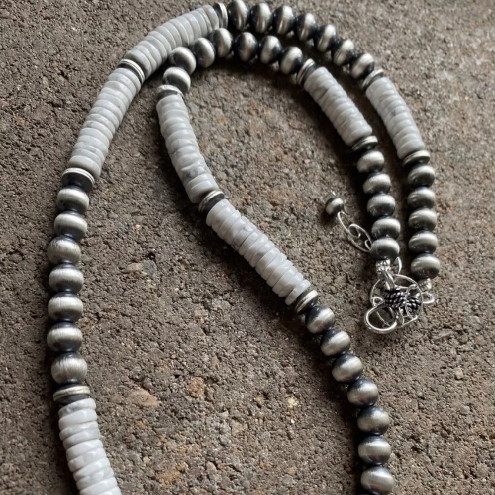 Sterling Silver White Buffalo Turquoise Bead Neck… - image 2